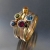 BIZOE, Biżuteria, Pierścionki, Komplet 5 złotych pierścionków: topaz, rodolit, turmalin, cytryn i perła