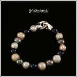 wstobiecki, bizuteria, bransolety, BLACK & WHITE - bransoleta srebrna z pere�
