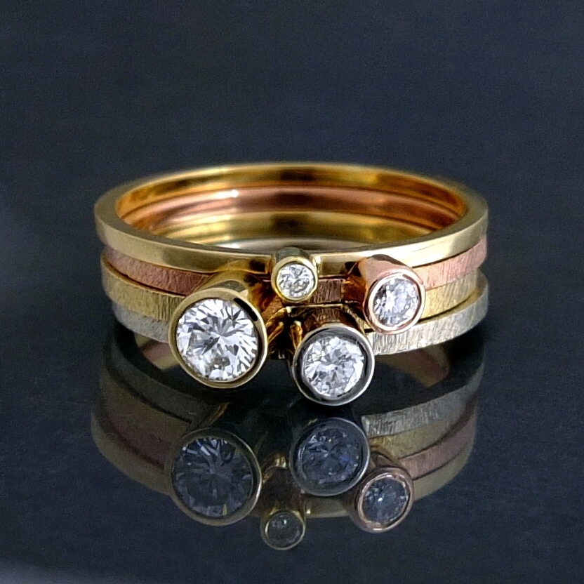 Brylanty w złocie - 0,30 ct - komplet 4 pierścionków / BIZOE / Biżuteria / Pierścionki