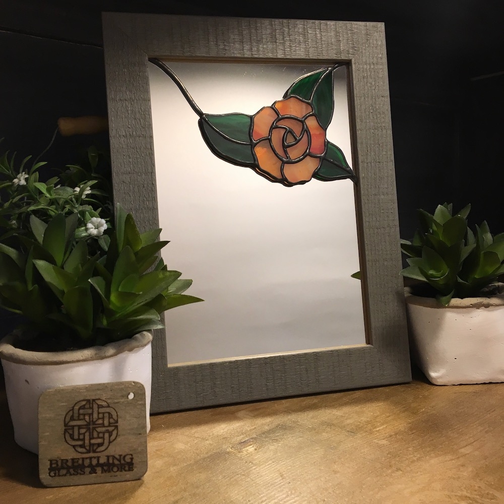 Lustro witrażowe Kwiat - pomarańczowy / Breitling Glass And More / Dekoracja Wnętrz / Szkło