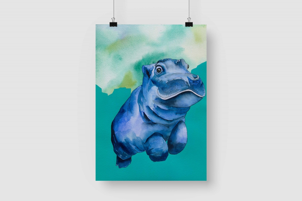 Plakat A3 "Hipopotam" / Anna Bednarczyk Ilustracje / Dekoracja Wnętrz / Szkło