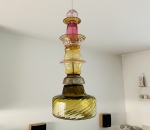 Lampa wisząca szklana artdeco prl vintage retro Amber Glow - fija w Dekoracja Wnętrz/Lampy