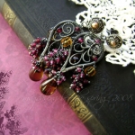 Claret Purple - Srebrne Kolczyki Vintage - Kwarc Whiskey i Granaty