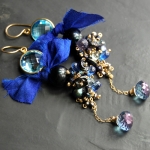 Kolczyki Blue Curacao - Czarne Perły, Topaz Swiss Blue, Kianit, Spinel