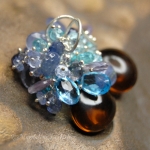 Violaceo - Srebrne Eleganckie Bogate Kolczyki - Koniakowy Kwarc, Topaz Swiss Blue, Błękitny Topaz, Tanzanit, Iolit, Różowy Ametyst, Apatyt