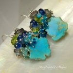 Turquoise - Piękne Kaskadowe Kolczyki z Plastrami Turkusu Sleeping Beauty, Peridotem, Labradorytem, Kyanitem, Apatytem Neon, Topazem Swiss