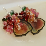 Anguria - Srebrne Wyjątkowe Kolczyki - Plastry Turmalinu Watermelon, Różowy Spinel, Szafiry, Granaty, Zielony Turmalin
