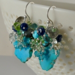 Turquoise Light - Piękne Kaskadowe Kolczyki z Plastrami Turkusu Sleeping Beauty, Peridotem, Labradorytem, Kyanitem, Apatytem, Prasiolitem, Tsavoritem,