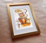 Kot 2 - obrazek malowany kawą 16x24 cm - Katarzyna Radzka w Dekoracja Wnętrz/Obrazy