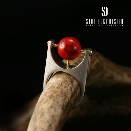 RED DOT - pierścionek srebrny z czerwonym jadeitem / stobieckidesign / Biżuteria / Pierścionki