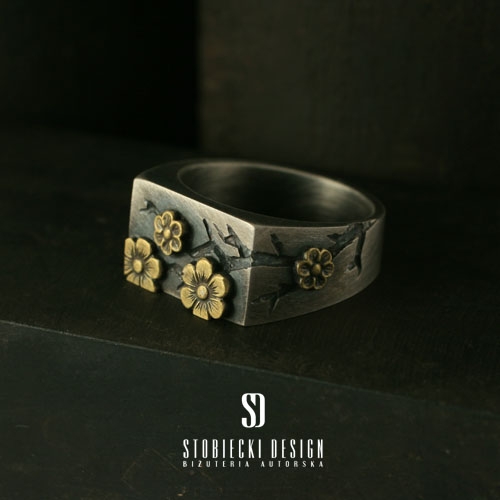 Sygnet SAKURA No.1- srebro i mosiądz / stobieckidesign / Biżuteria / Pierścionki