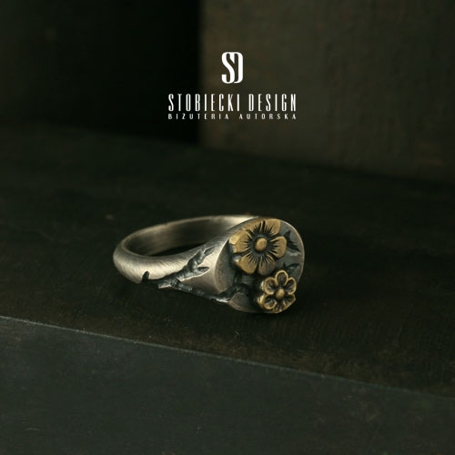 Sygnet SAKURA No.2- srebro i mosiądz / stobieckidesign / Biżuteria / Pierścionki