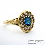 Pierścionek w stylu vintage z Turmalinem paraiba i perlami. - atelier Skrocki w Biżuteria/Pierścionki