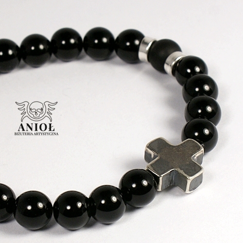 Black Onyx Cross -bransoleta / Anioł / Biżuteria / Dla mężczyzn