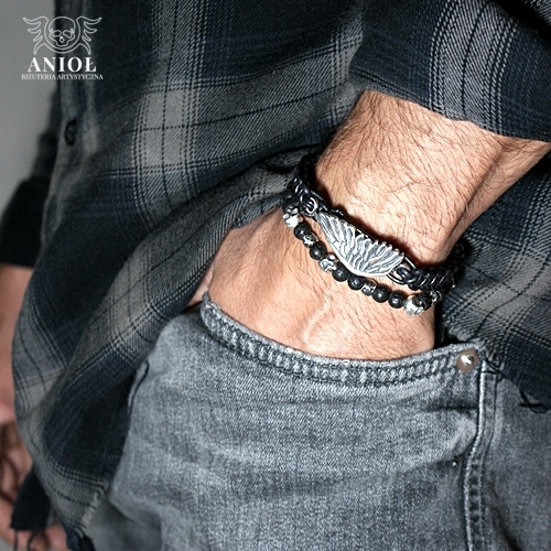 LIKE AN ANGEL (leather strap) - komplet 2 bransolet / Anioł / Biżuteria / Dla mężczyzn