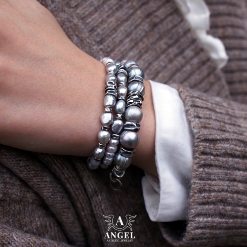 PEARLS - komplet bransolet z pereł / Anioł / Biżuteria / Bransolety
