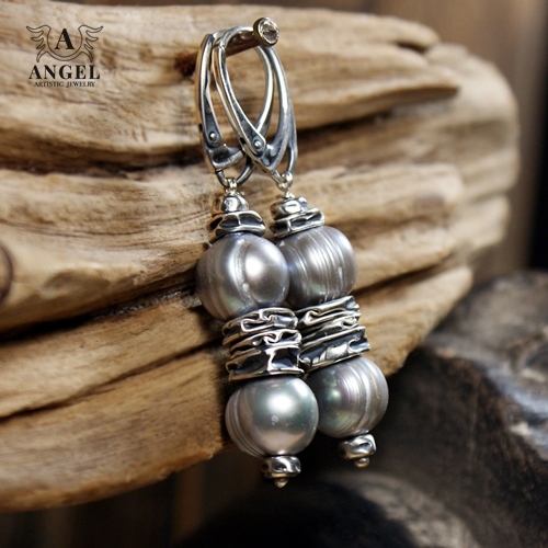 Grey Pearls  - kolczyki / Anioł / Biżuteria / Kolczyki