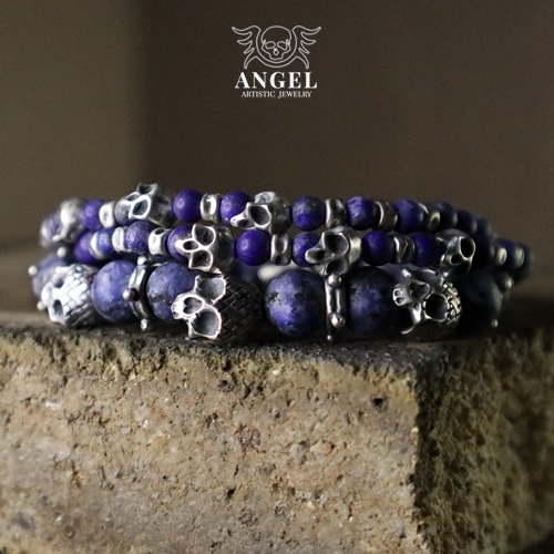 SKULL - komplet bransolet z lapis lazuli / Anioł / Biżuteria / Dla mężczyzn