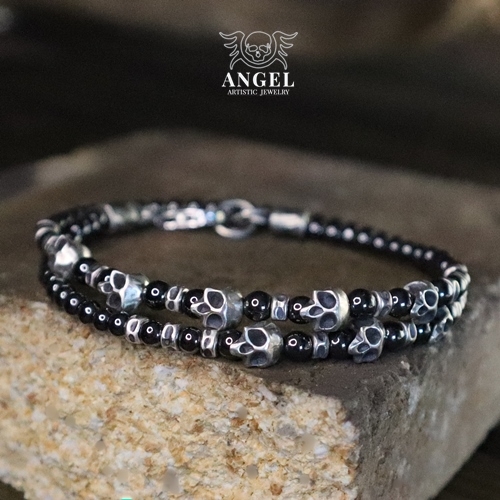 SKULL - bransoleta z szarego hematytu / Anioł / Biżuteria / Dla mężczyzn
