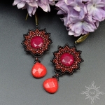 Alangai, kolczyki z czerwonym jadeitem, beading - Sol w Biżuteria/Kolczyki