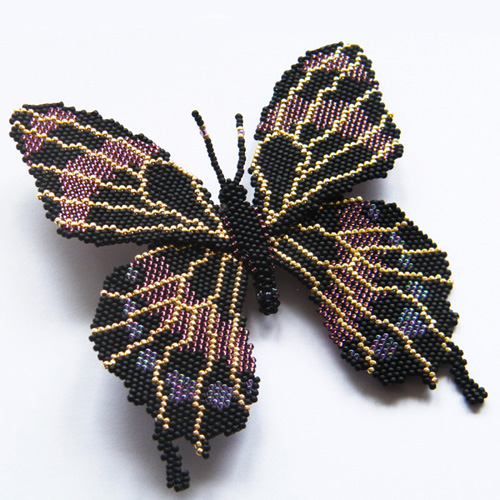 Czarny motyl, broszka, beading / Sol / Biżuteria / Broszki