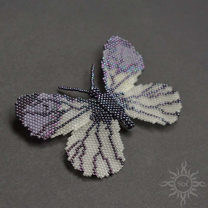 Fioletowy motyl, broszka, beading / Sol / Biżuteria / Broszki
