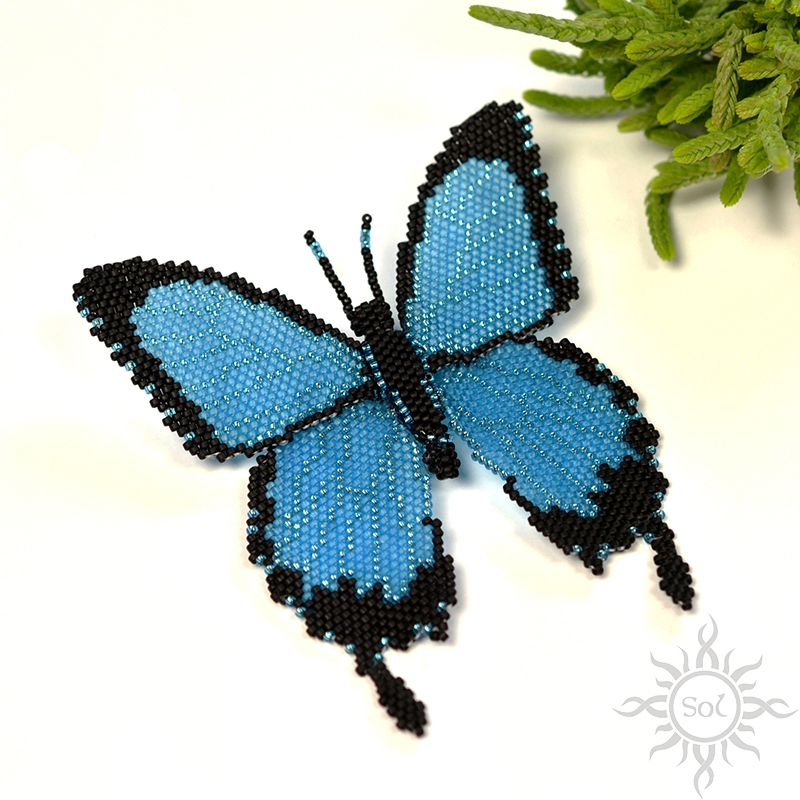 Niebieski motyl, brosza, beading / Sol / Biżuteria / Broszki