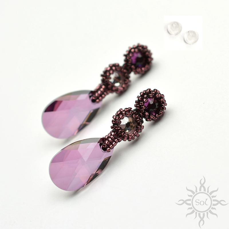Lilac shadow, kolczyki z kryształami Swarovskiego, beading / Sol / Biżuteria / Kolczyki