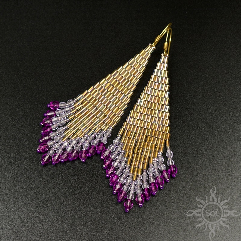 Tirai, "indiańskie" kolczyki w kolorze złotym, beading / Sol / Biżuteria / Kolczyki
