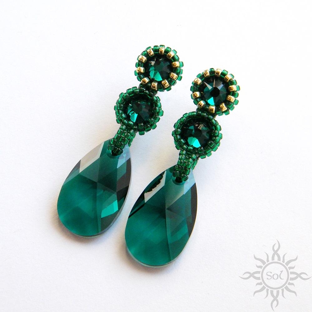 Emerald, kolczyki z kryształami Swarovskiego, beading / Sol / Biżuteria / Kolczyki