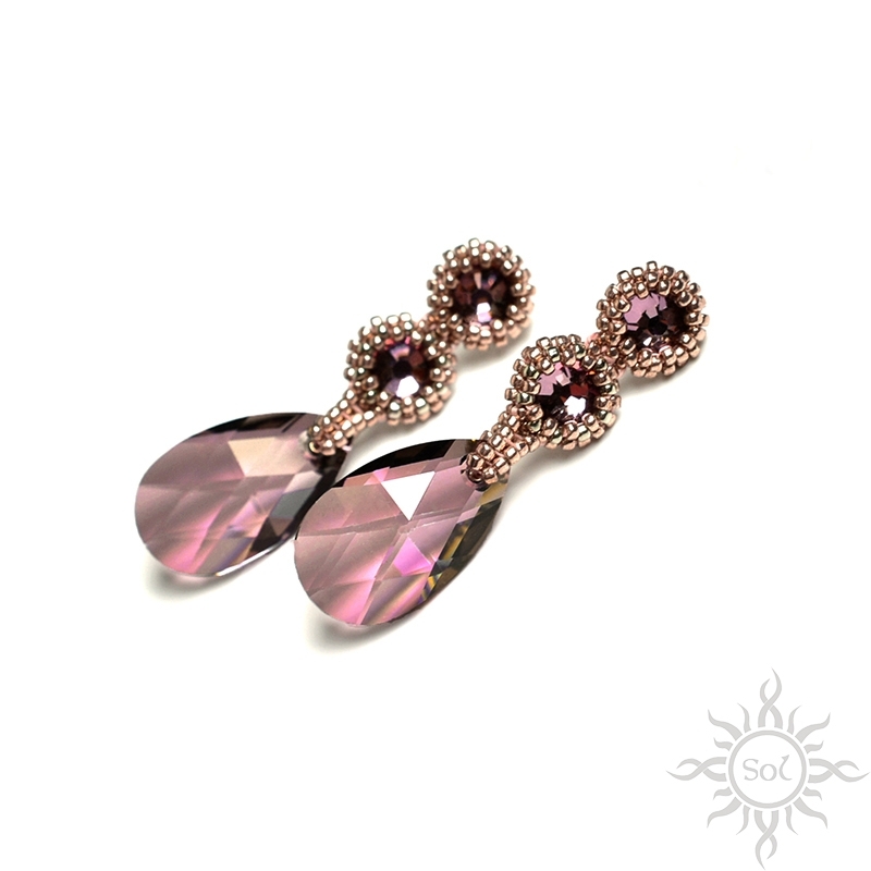 Antique Pink, kolczyki z kryształami Swarovskiego, beading / Sol / Biżuteria / Kolczyki