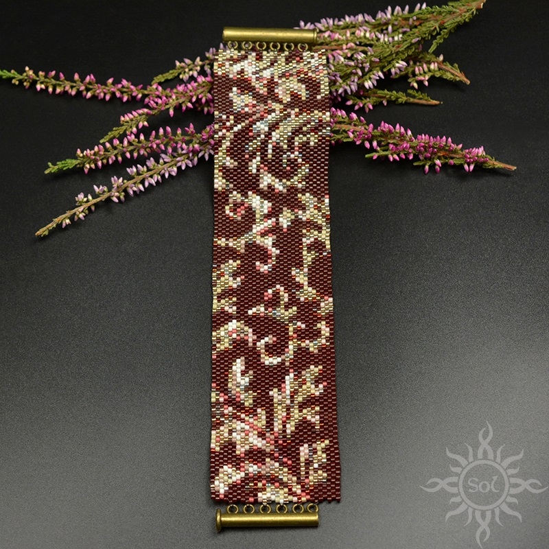 Jesienny Ornament Ia, szeroka wyplatana bransoleta, beading / Sol / Biżuteria / Bransolety