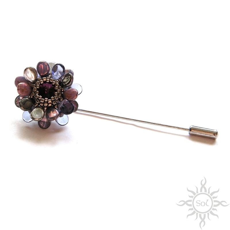 Purple Flower, szpila, broszka, beading / Sol / Biżuteria / Broszki