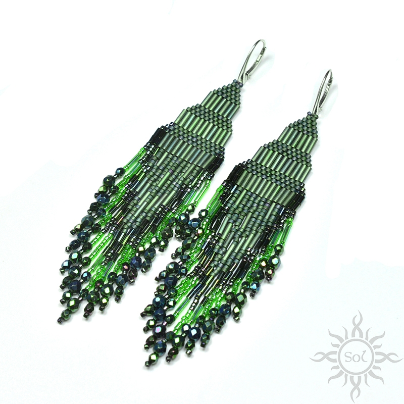 Arbara, zielone "indiańskie" kolczyki, beading / Sol / Biżuteria / Kolczyki