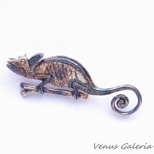 Broszka srebrna - Kameleon mały brązowy / VENUS GALERIA / Biżuteria / Broszki