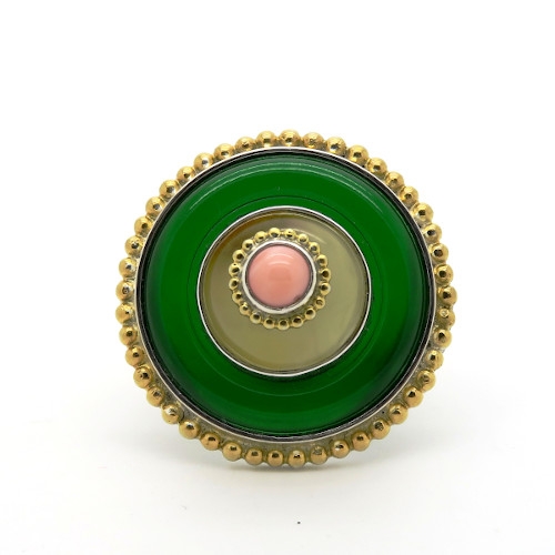 Srebrny unikatowy pierścionek z bursztynem i koralem-ID:210310 / AmberGallery / Biżuteria / Pierścionki