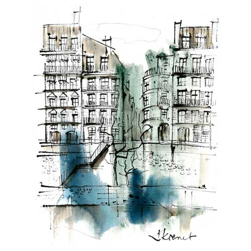 Paris Streets 1 rysunek akwarela / Karolina Kierat / Dekoracja Wnętrz / Rysunki i Grafiki