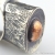 Srebrny koronkowy duży pierścionek z bursztynem i miedzią