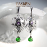 ANANYA CHARNU - srebrne kolczyki z lawendowymi Ametystami i zielonym Kwarcem w stylu barokowym - PASIÓN w Biżuteria/Kolczyki