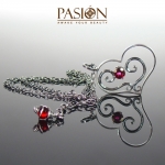 DARLING - srebrny, romantyczny naszyjnik z motywem serca z czerwonym Topazem i Kwarcem - PASIÓN w Biżuteria/Naszyjniki