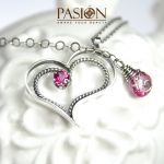 SWEETHEART - srebrny naszyjnik z motywem serca z różowymi Topazami - PASIÓN w Biżuteria/Naszyjniki