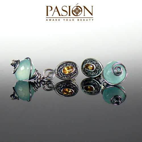 SALONI ISLAND - srebrne kolczyki z Cytrynem i Chalcedonem aqua / PASIÓN / Biżuteria / Kolczyki