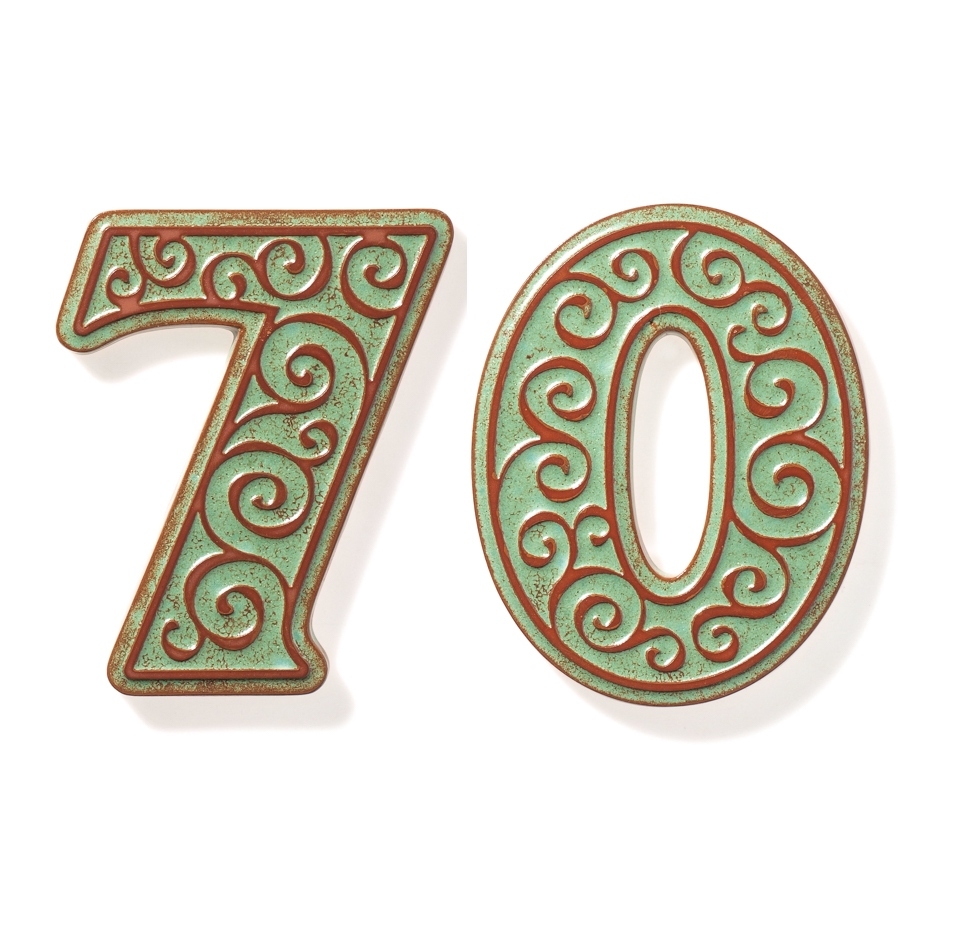 numer domu 70  zielony z brązowymi ornamentami / pracowniazona / Dekoracja Wnętrz / Ceramika