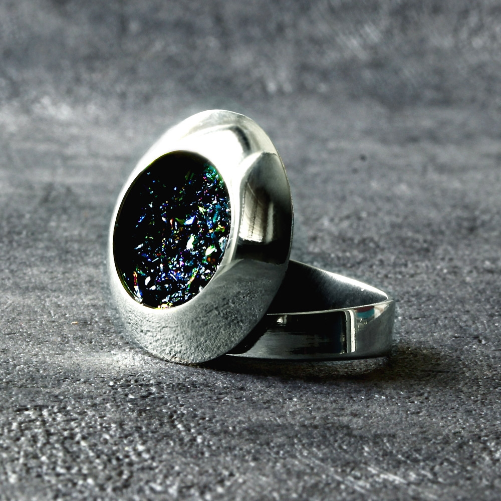 Srebrny pierścionek regulowany z karborundem / SHAMBALA / Biżuteria / Pierścionki