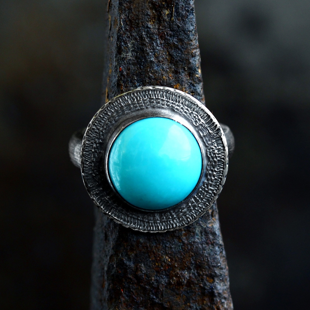 Srebrny pierścionek tribal z naturalnym kamieniem, turkus / SHAMBALA / Biżuteria / Pierścionki